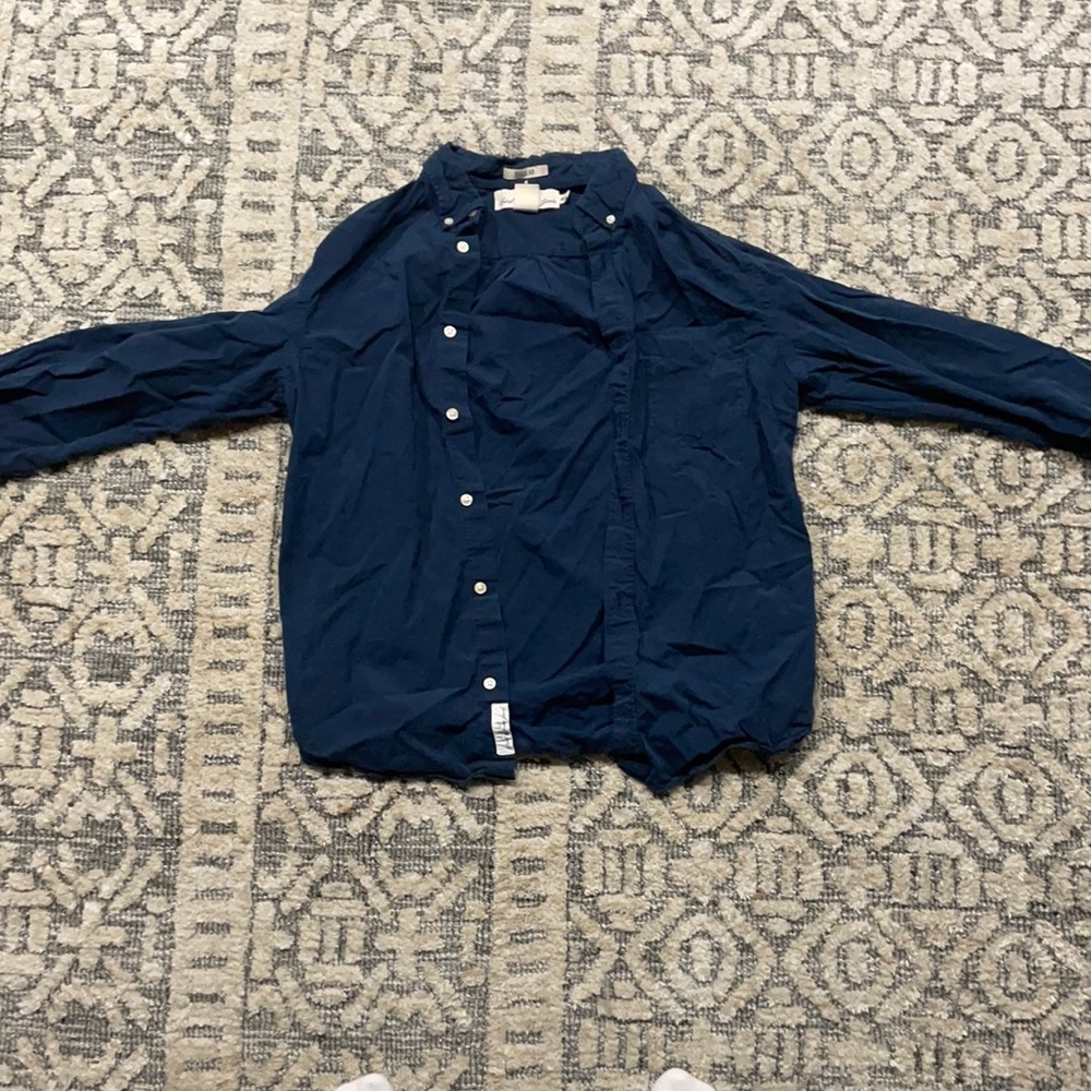 Plain Navy Blue Long Sleeve Button Up